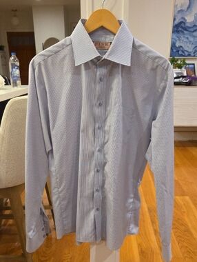 Thomas Pink Slim Fit Light Blue Pinstripe Men's "Traveler" Dress Shirt (16)